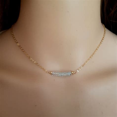 K Gold Fill Aquamarine Choker Necklace Or Sterling Silver Etsy