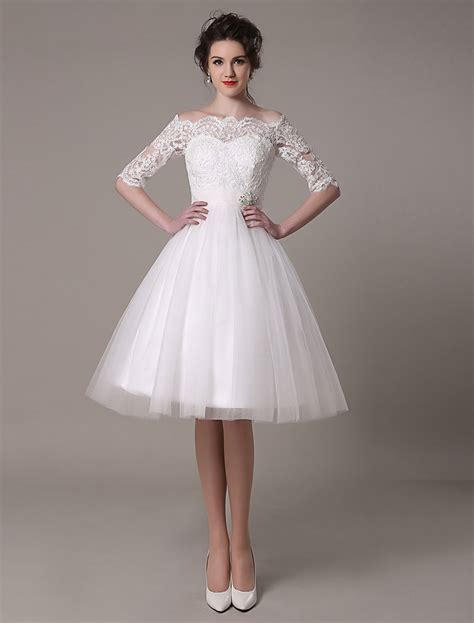 lace wedding dresses 2023 short off the shoulder a line knee length waist rhinestone bridal