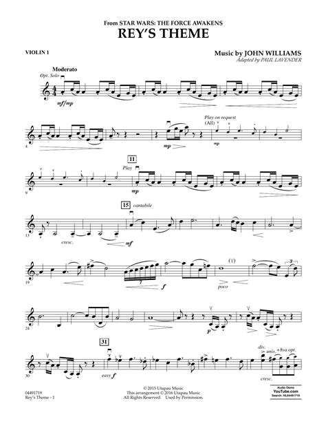 Check spelling or type a new query. Rey's Theme - Violin 1 Sheet Music | Paul Lavender | Orchestra