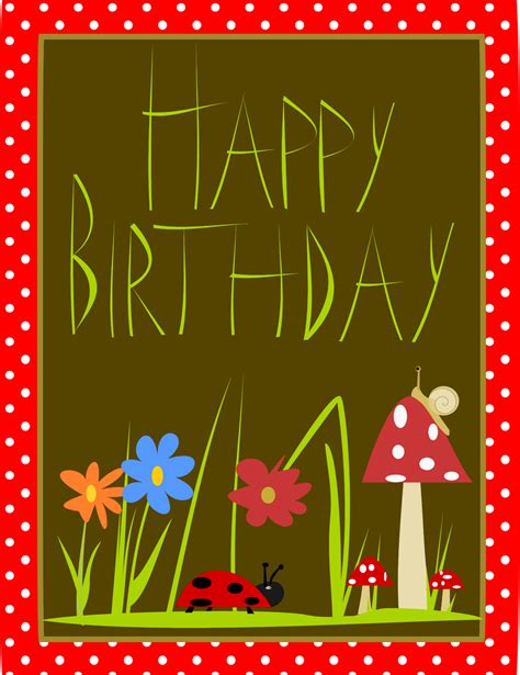 a happy birthday card with ladybugs and mushrooms