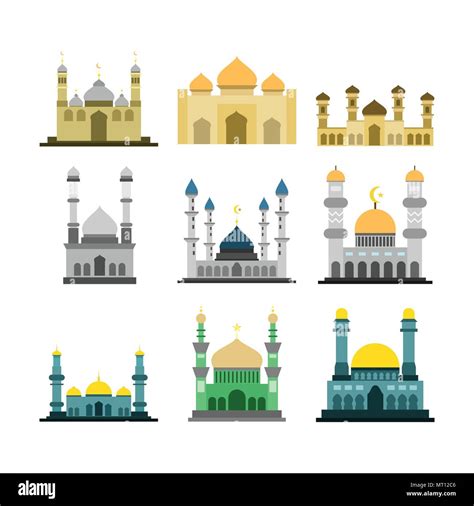 Various Islamic Mosque Building Vector Illustration Graphic Design Set