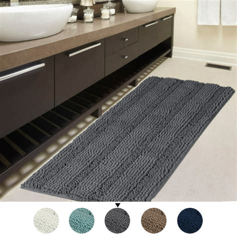47x17 Inch Large Luxury Grey Striped Bath Mat Soft Shaggy Bathroom Rugs