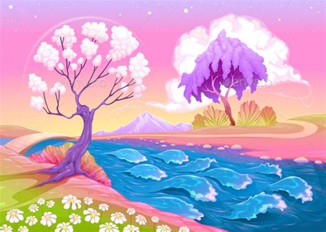 Astral Landscape With Trees And River Fantasy Tree Magical Pictures