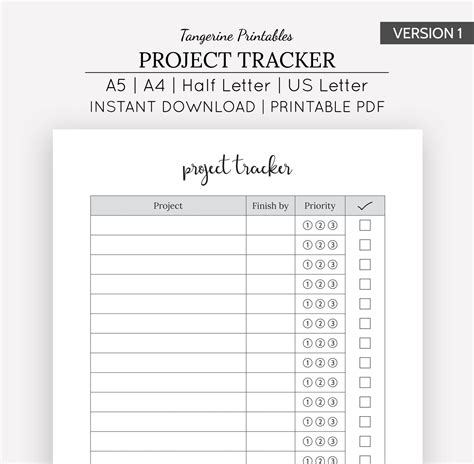 Project Planner Printable Project Tracker A5 Printable Etsy