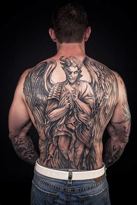 Empire Tattoo Angel Demon Back Piece Cover Up Black And Grey Tattoo Demon Tattoo Back Piece
