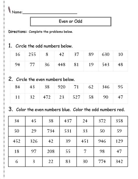 Even And Odd Numbers Worksheets Grade 4