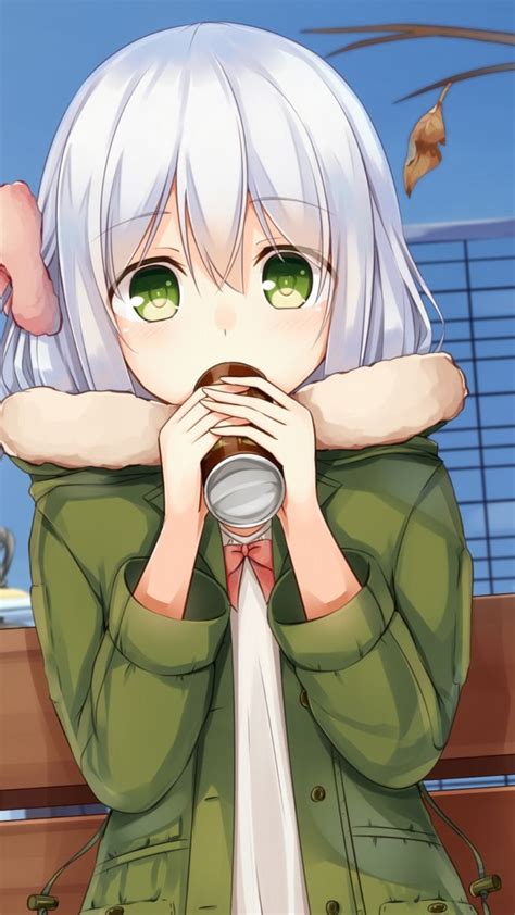 Cute And Shy White Hair Anime Girl Green Eyes Wallpaper Anime