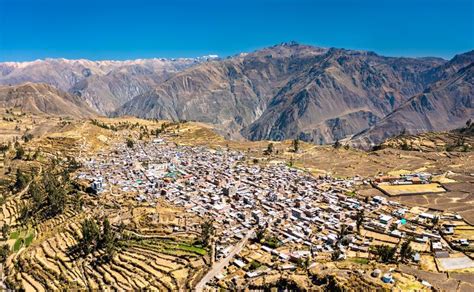 Scenery Of Cabanaconde Town In Peru Stock Photo Image Of Canyon Hill
