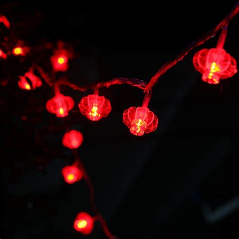 Traditional Red Lantern Led String Light 8m With 50pcs Leds Battery