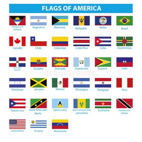 Americas Of Flag Flags All In One Set Stock Vector Illustration Of