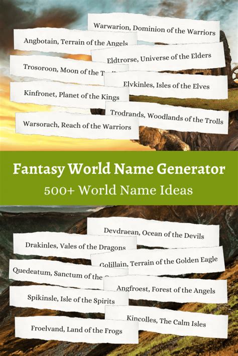 World Name Generator Fantasy World Ideas