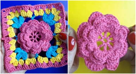 Crochet Square Flower Motif Step By Step Crochet Square Crochet