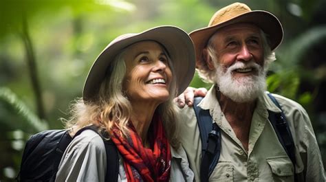 Premium Ai Image Senior Couple On A Guided Nature Walk In A Rainforest