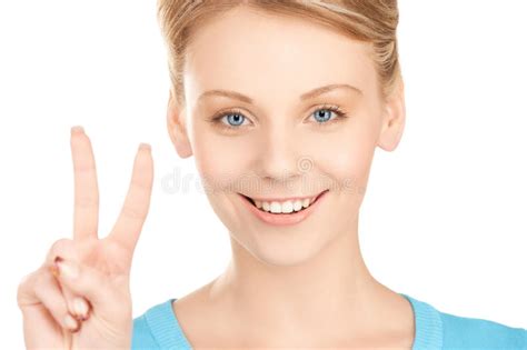 Young Woman Showing Victory Or Peace Sign Stock Image Image Of
