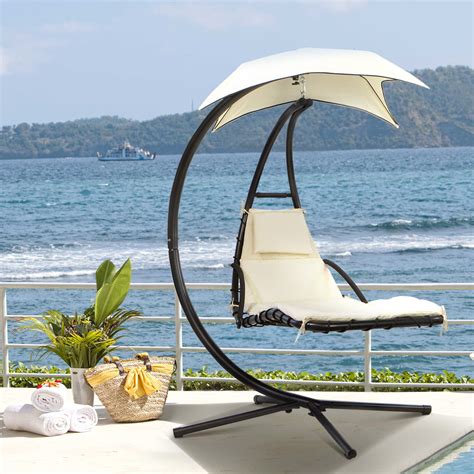 Barton Hanging Chaise Lounger Patio Chair Outdoor Floating Canopy Swing