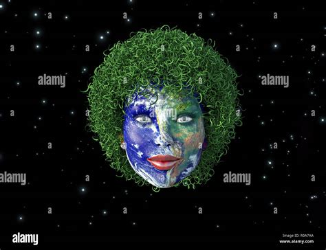 Mother Earth Womans Face Representing Mother Nature In Space Stock