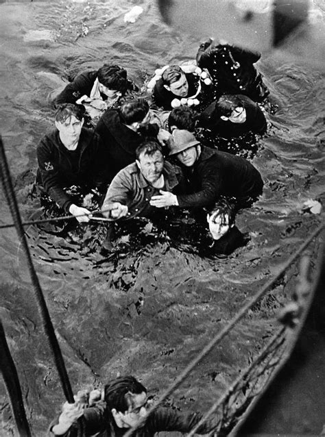 May 1940 Crew Members Of The French Destroyer Bourrasque Sunk By A Mine At Dunkirk Are Hauled