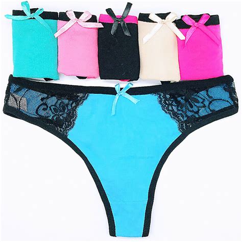 6 Pcs Lot Womens Sexy Lace Low Waist Thongs Panties G String Underwear Lingerie Ebay