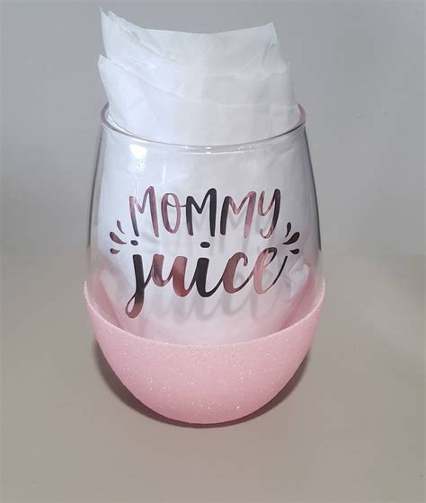 Mommy Juice Wine Glass Stemless Glitter Wine Glass Wine Etsy