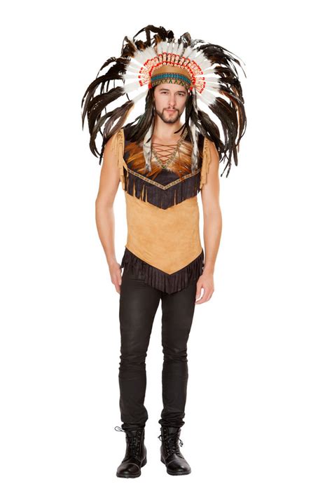 Sexy Roma Brown Mens Native American Indian Chief Halloween Party Costume