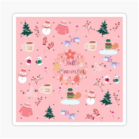 Hello December Pink Sticker Pack Christmas Sticker For Sale By