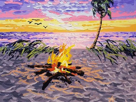16x20 Beach Art Decor Bonfire Sunset By Ryan Kimba