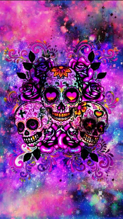 Hipster Skulls Galaxy Made By Me Purple Sparkly Wallpapers