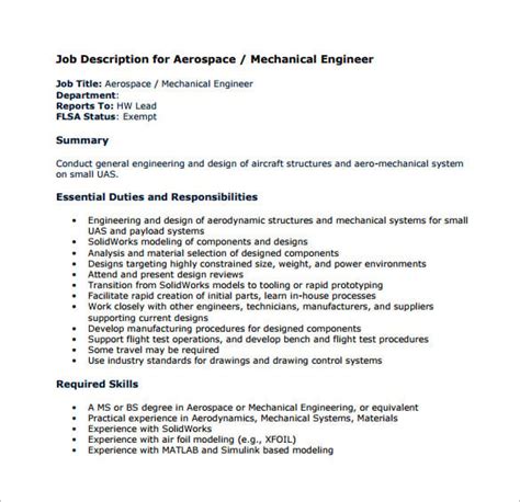 Mechanical Engineering Job Description Template 8 Free Wordpdf