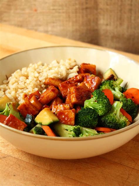 Teriyaki Peanut Tofu With Stir Fried Veggies And Brown Rice I Love Vegan