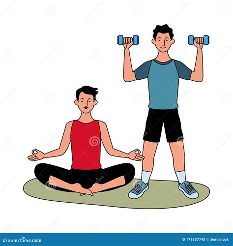 Young Men Athletes Practicing Exercise Characters Stock Vector