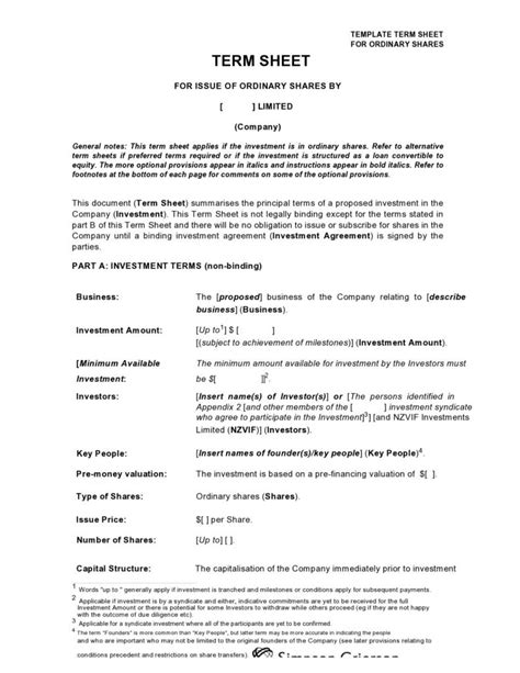 47 Simple Term Sheet Templates Word Templatelab