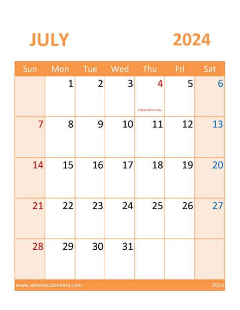 2024 July Printable Calendar Free Monthly Calendar