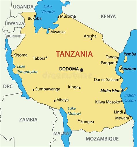 República Unida Da Tanzânia Mapa Do Vetor Ilustração Do Vetor