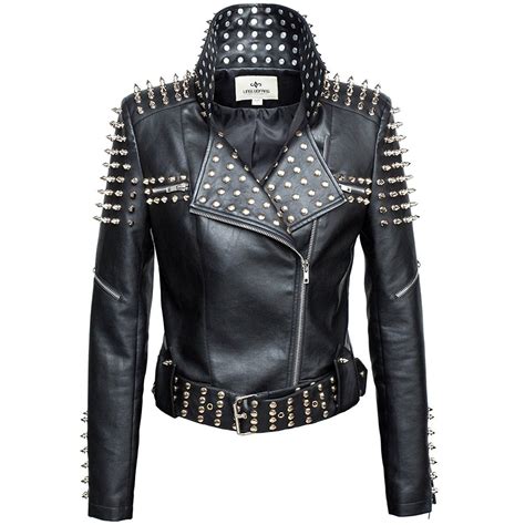 Llf Womens Faux Leather Studded Punk Style Cropped Jacket This Is