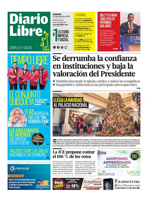 Portada Periódico Diario Libre Jueves 22 De Noviembre 2019