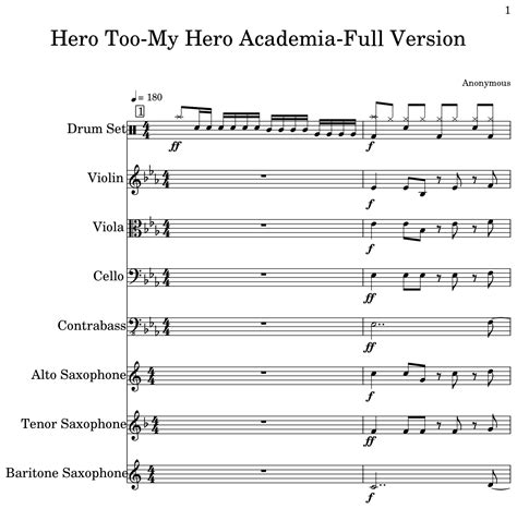 Hero Too My Hero Academia Full Version Sheet Music For Drum Set