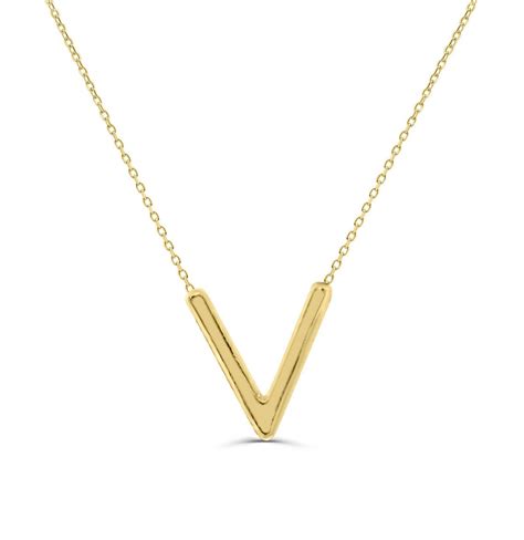 14kt Yellow Gold V Charm Womens Initial Necklace With Etsy