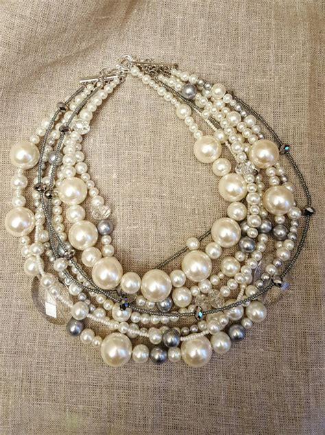 Chunky Ivory Pearl Crystal Statement Necklace FashionLILLA Trending Necklaces Boho Wedding