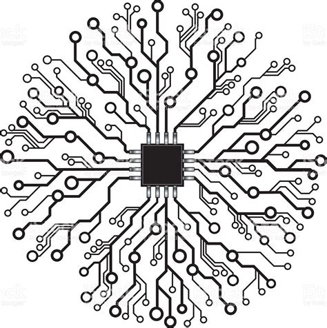 Vector Circuit Board Circle Abstraction With Chip In Centre Geometric