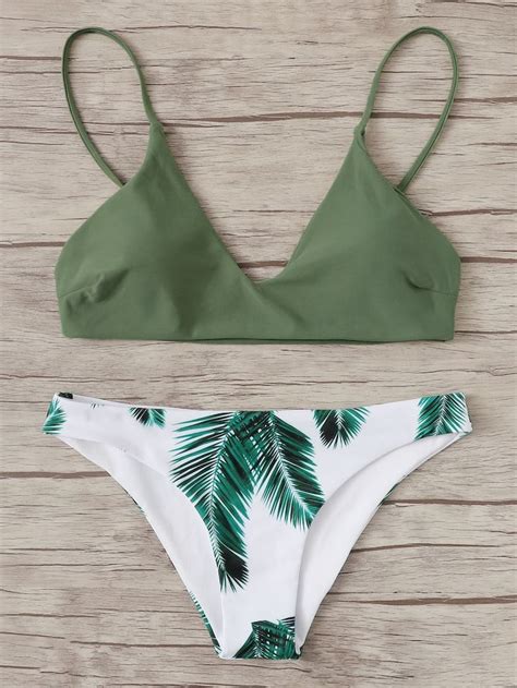 Random Leaf Print Mix And Match Bikini Swimsuit Tropical Bikini Set Bikinis Mix And Match Bikini