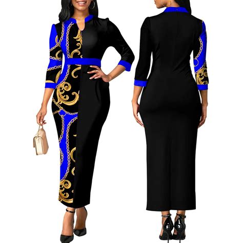 Hisimple Blue Quarter Sleeved Womens Long Sleeve Maxi Dress Sexy And