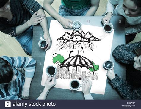 Composite Image Of People Sitting Around Table Drinking Coffee Stock