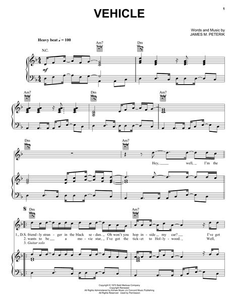 Vehicle Sheet Music The Ides Of March Piano Vocal And Guitar Chords