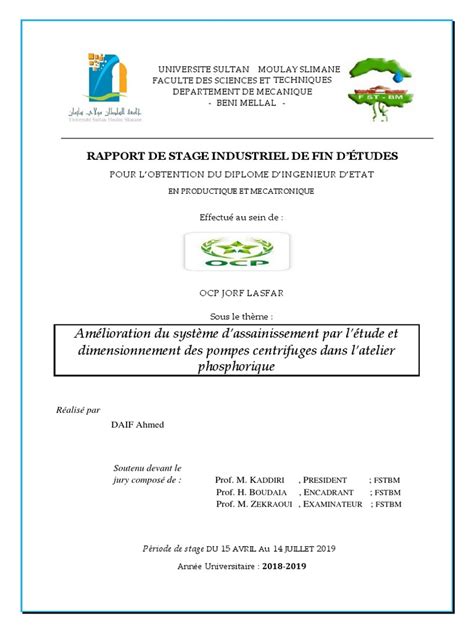 Rapport De Stage Industriel De Fin Detud Pdf Phosphate Pompe