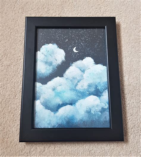 Cloud Drawing With Moon Aesthetic Night Sky Painting Canvas Painting