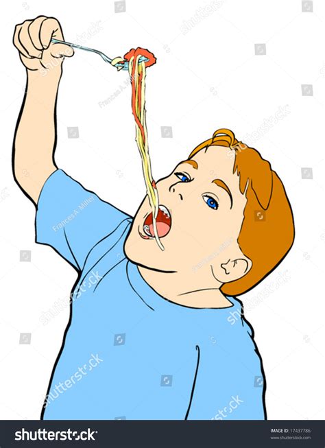Line Drawing Of A Boy Eating Spaghetti Stock Vector Illustration
