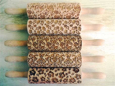 5 Any Pattern Rolling Pin Set Lazer Engraved Embossing Etsy