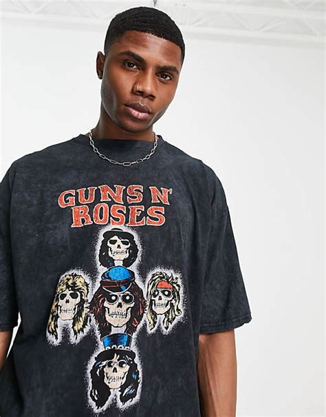 Topman Oversized Fit T Shirt With Guns N Roses Print In Washed Black Asos