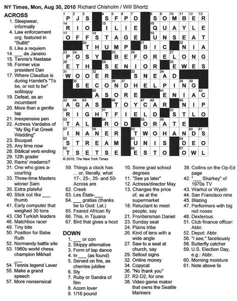 The New York Times Crossword In Gothic 083010 — Hand And Hand