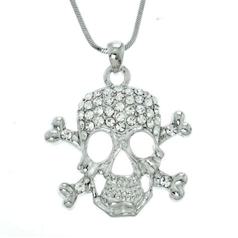 Skull Crossbones Pendant Made With Swarovski Crystal Necklace 20 Chain
